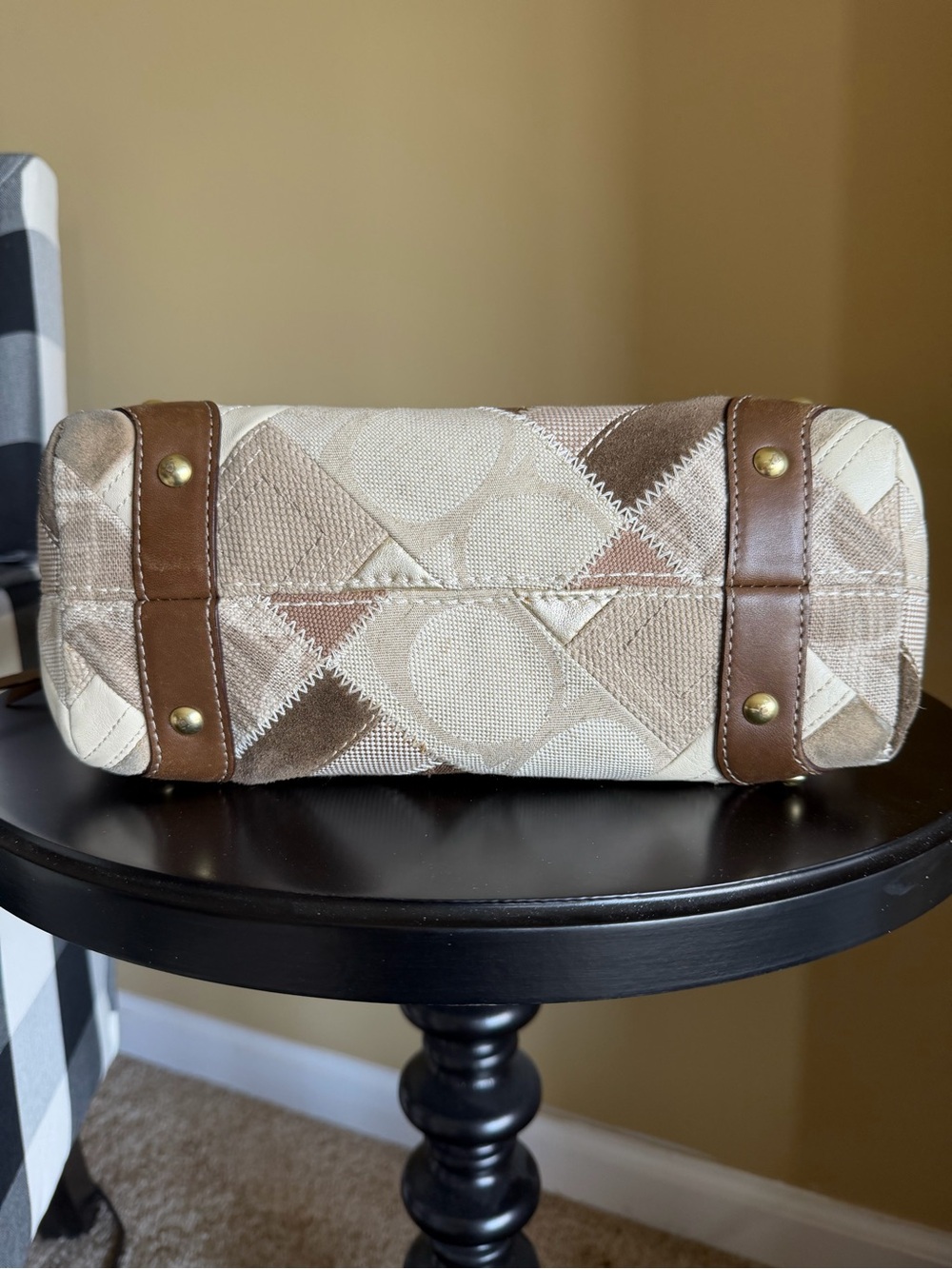 Coach Carly Patchwork Leather-Trim Shoulder Bag in Brown and Tan - Picture 2 of 12